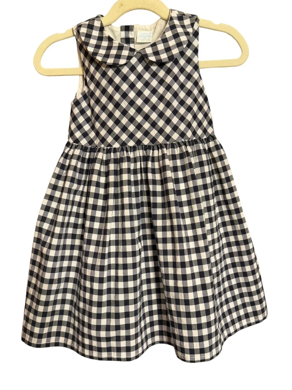 Edgehill Collection Gingham Peter Pan Collar Dress in Black & White Size 2T